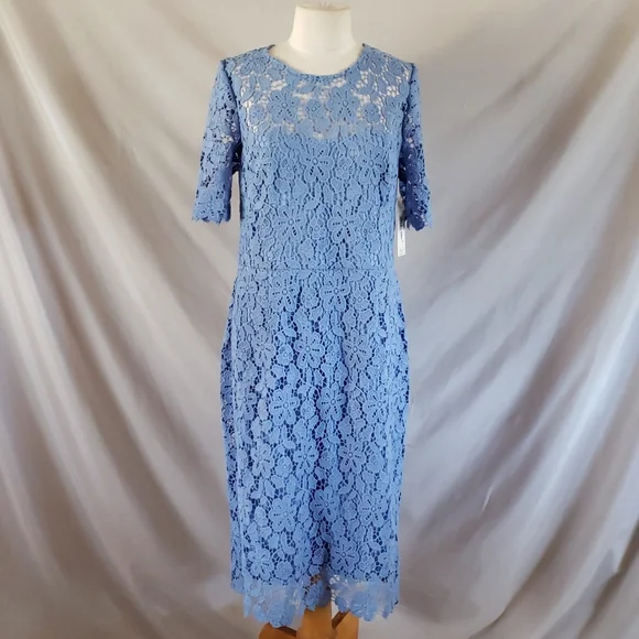 eliza j blue lace dress Eliza J Women's Petite Lace A-Line Mini Sleeveless Dress, Blue, 6